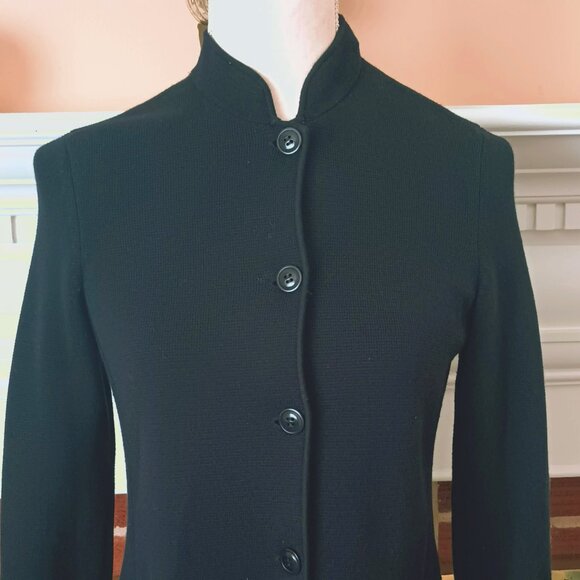 Talbots Navy Nehru Sweater Jacket P with Front Button Pockets Stretch - Picture 3 of 8